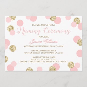 Pink And Gold Glitter Naming Ceremony Invites by fancypaperie at Zazzle