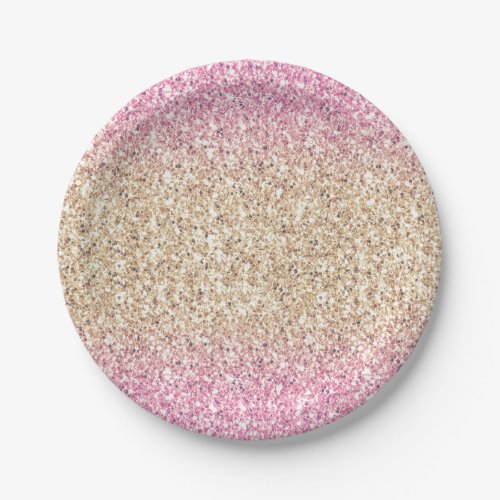 Pink and Gold Glitter Ombre Kids Birthday Party Paper Plates