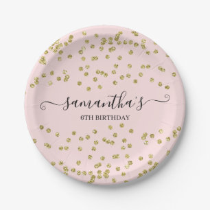 Pink and Gold Glitter Paper Plates
