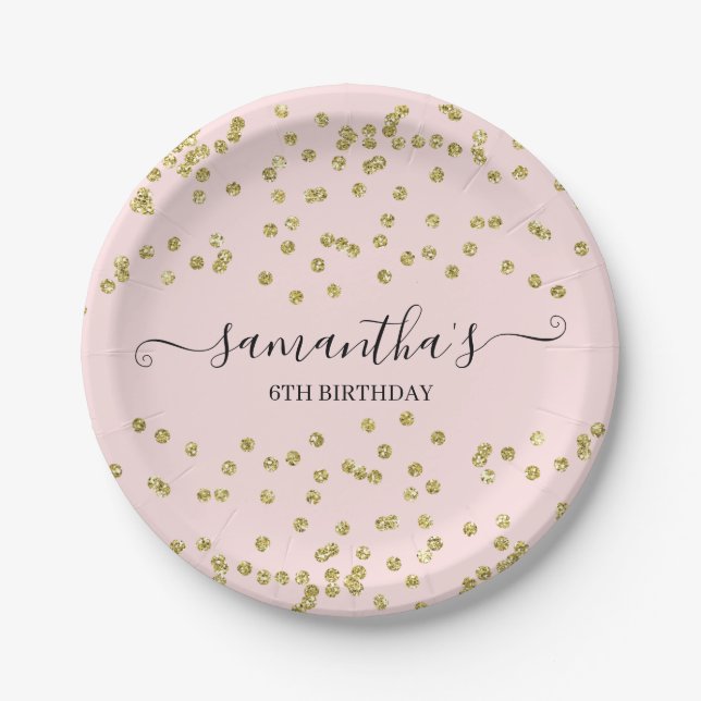 Pink and Gold Glitter Paper Plates (Front)