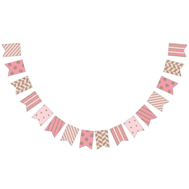 Pink and Gold Glitter Patterned Bunting Flags (All)