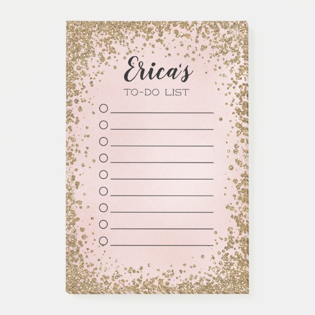 Pink and Gold Glitter Personal To-do Checklist Post-it Notes (Front)