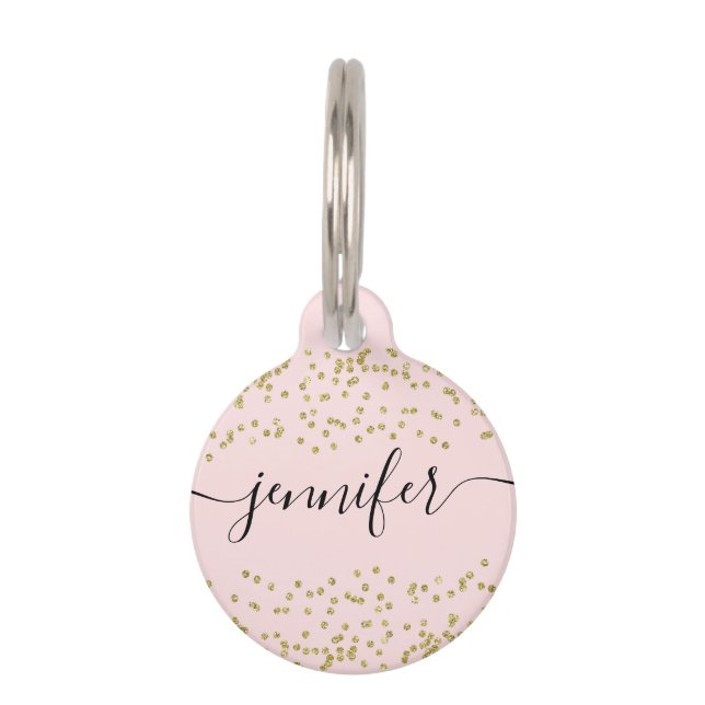 Pink and Gold Glitter Pet ID Tag (Front)
