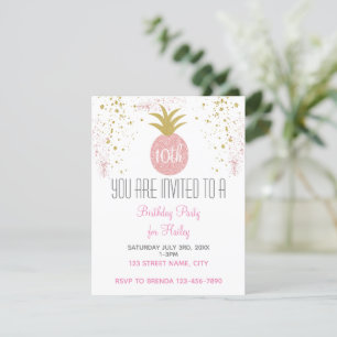 Pink and Gold Glitter Pineapple Party Invitation