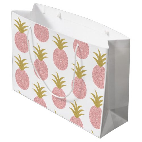 Pink and Gold Glitter Pineapple Pattern Large Gift Bag