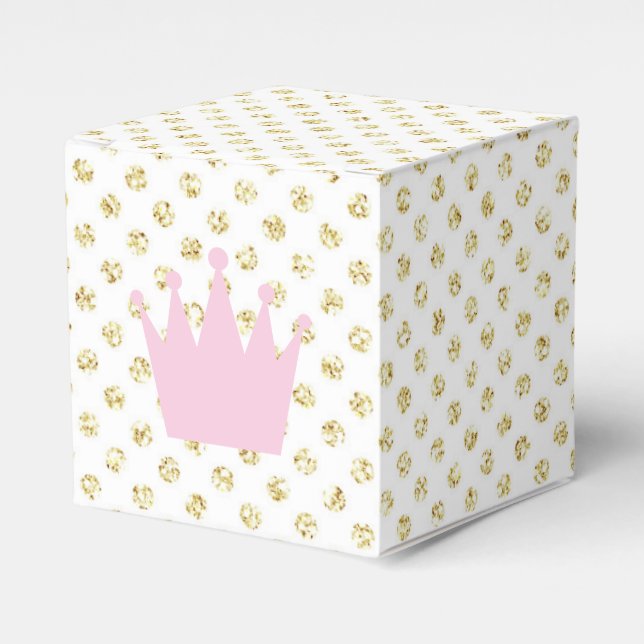 Pink and Gold Glitter Princess Crown Favor Box (Front Side)