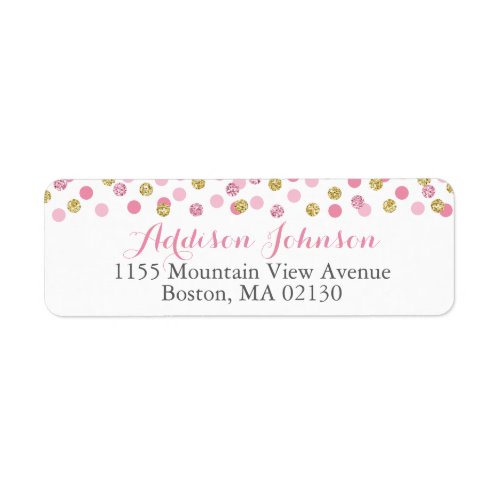 Pink and Gold Glitter Return Address Label Sticker