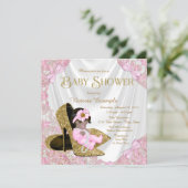 Pink and Gold Glitter Shoe Baby Shower Invitation (Standing Front)