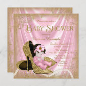 Pink and Gold Glitter Shoe Pearl Baby Shower Invitation (Front/Back)
