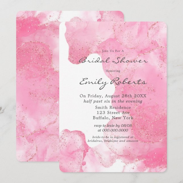 Pink and Gold Glitter Smoke Bridal Shower  Invitation (Front/Back)