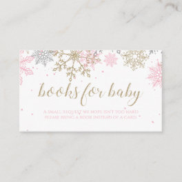 Pink and Gold Glitter Snowflake Books for baby Enclosure Card