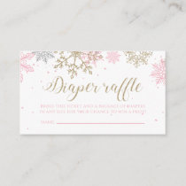 Pink and Gold Glitter Snowflake Diaper Raffle Enclosure Card