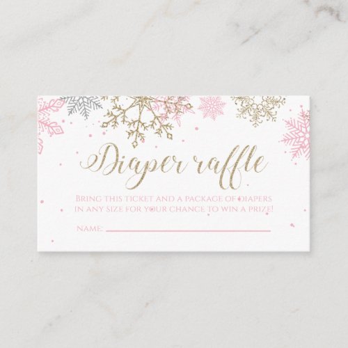 Pink and Gold Glitter Snowflake Diaper Raffle Enclosure Card