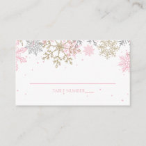 Pink and Gold Glitter Snowflake Place Cards