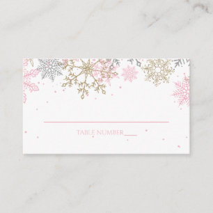 Pink and Gold Glitter Snowflake Place Cards