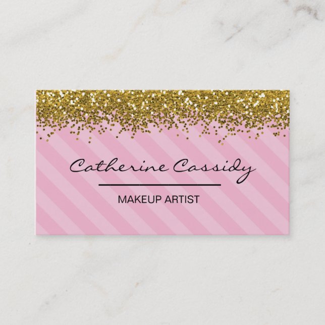 Pink and Gold Glitter Sparkle, Makeup Artist Business Card (Front)