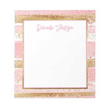 Pink And Gold Glitter Stripe Notepad by modernmaryella at Zazzle