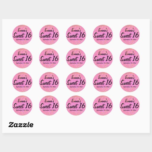 Pink and Gold Glitter Sweet 16 Personalized Classic Round Sticker Zazzle