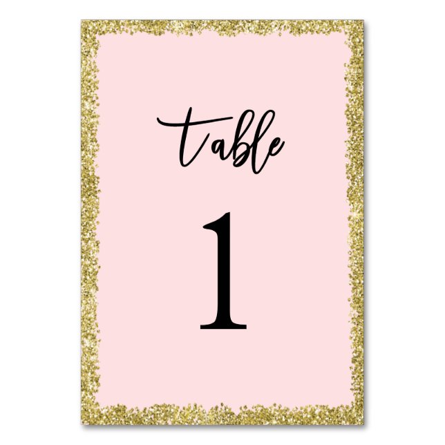 Pink and Gold Glitter Table Numbers (Front)