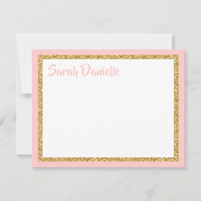Pink and Gold Glitter Thank You Flat Card (Front)