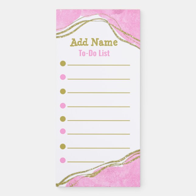 Pink and Gold Glitter To Do List Magnetic Notepad  (Front)
