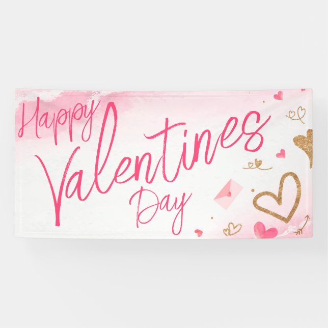 Pink and Gold Glitter Valentines Day Banner (Horizontal)