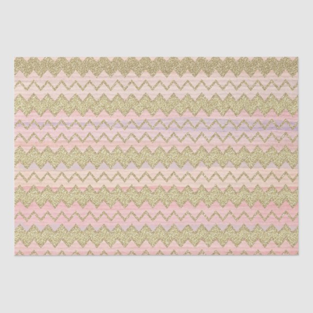 Pink and Gold Glitter Wavy Stripes Tissue Paper (Front)