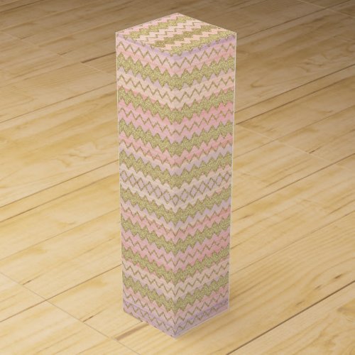 Pink and Gold Glitter Wavy Stripes Wine Box