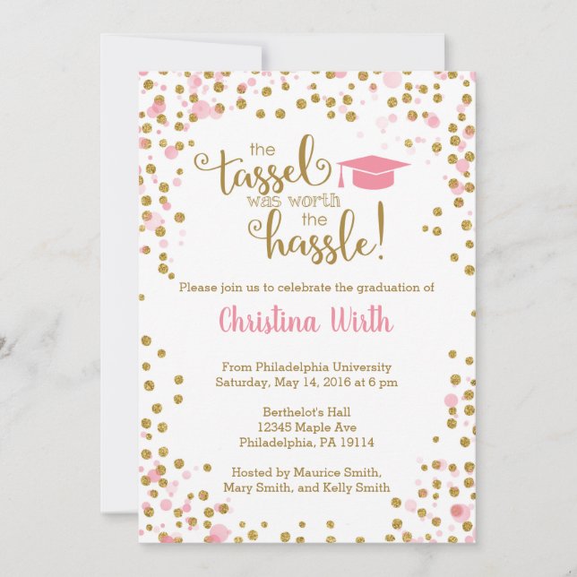 Pink and Gold Graduation Invitation (Front)