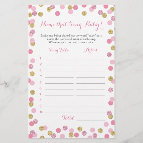 Pink and Gold Guess the Baby Song Baby Shower Game