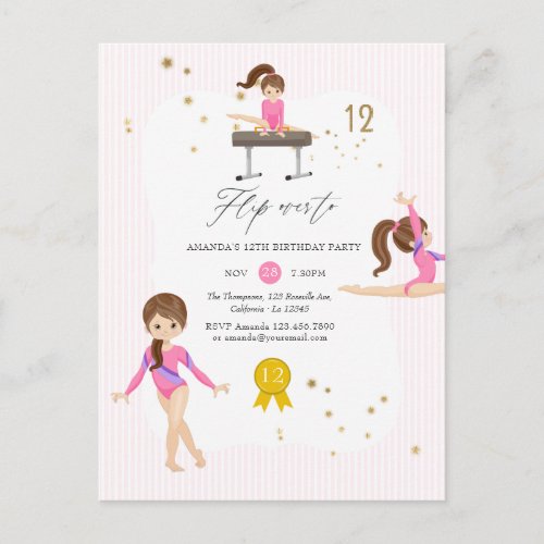 Pink and Gold Gymnastics 12th Birthday Party Postcard