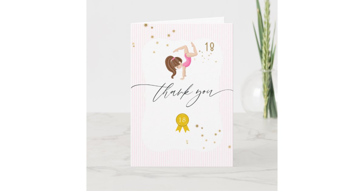 Pink and Gold Gymnastics 18th Birthday Party Thank You Card | Zazzle
