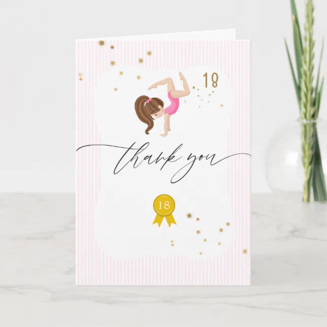 Pink and Gold Gymnastics 18th Birthday Party Thank You Card | Zazzle