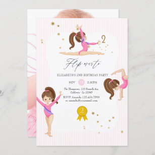 Pink and Gold Gymnastics 2nd Birthday Party Photo Invitation