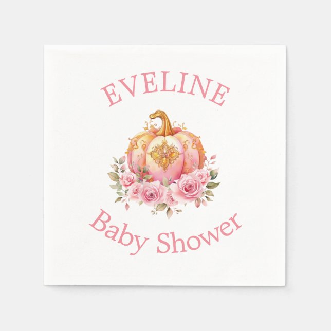 Pink and Gold Halloween Little Pumpkin Baby Shower Napkins (Front)