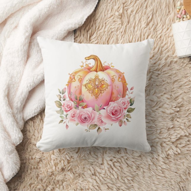Pink and Gold Halloween Little Pumpkin Baby Shower Throw Pillow (Blanket)
