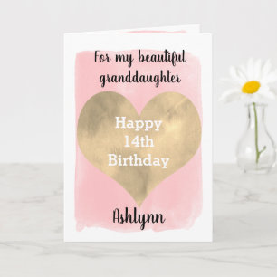 Pink and Gold Happy 14th Birthday Granddaughter Card