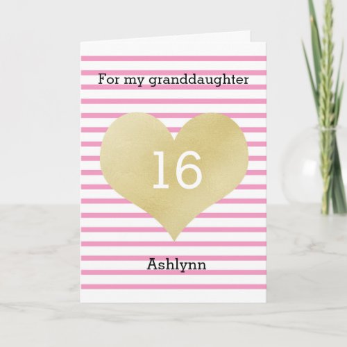 Pink and Gold Happy 16th Birthday Card