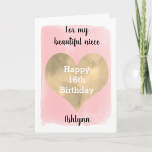 Pink and Gold Happy 16th Birthday For My Niece Card