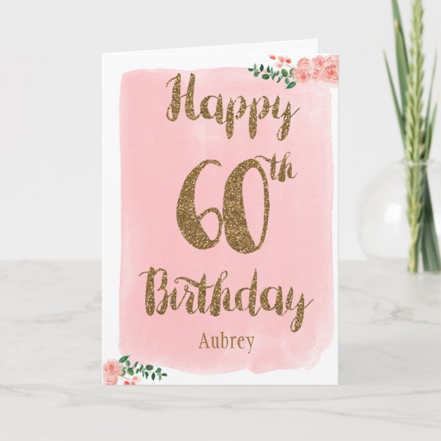 Pink and Gold Happy 60th Birthday Card (Front)