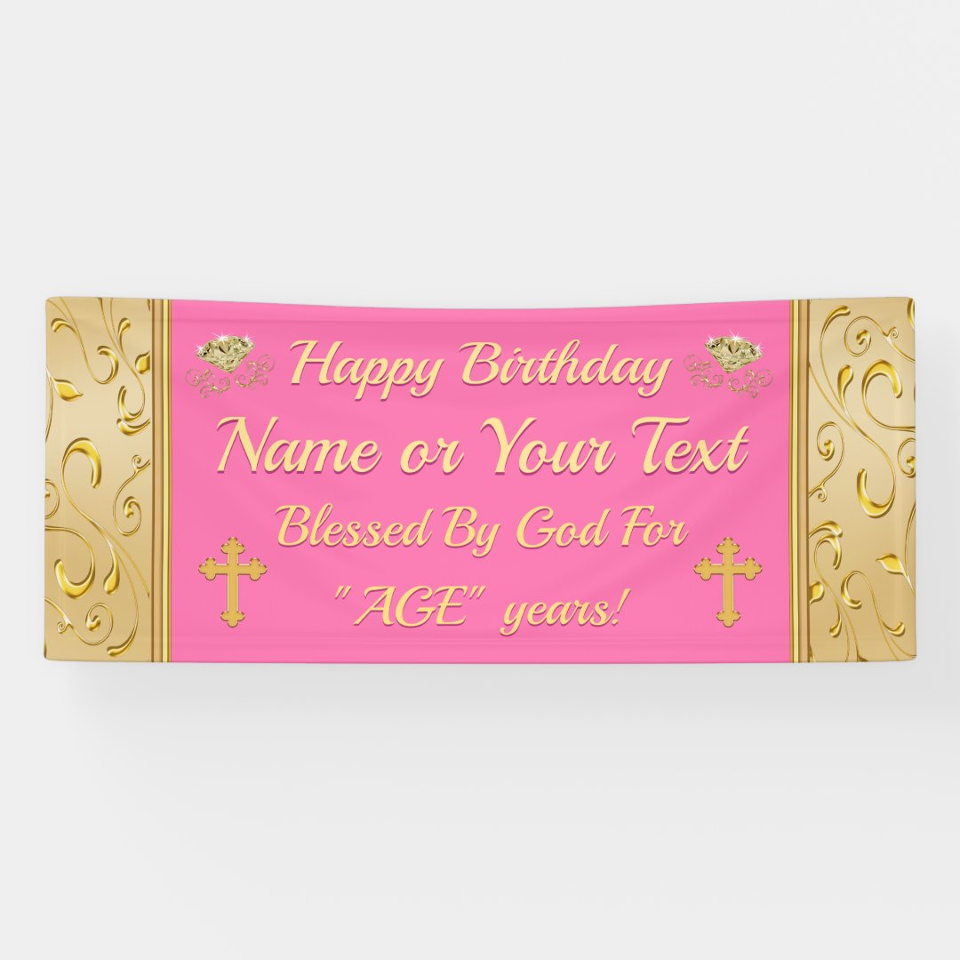 Pink and Gold Happy Birthday Banner, Christian Banner | Zazzle