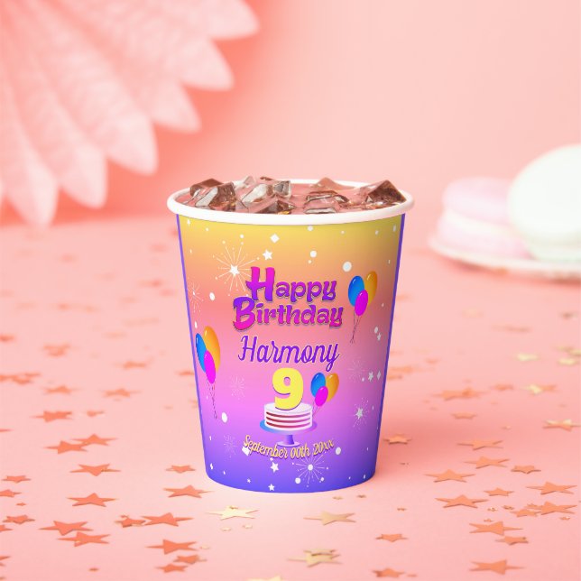 PINK and GOLD Happy Birthday Paper Cups (Insitu)