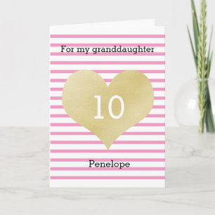 Pink and Gold Heart 10th Birthday Card