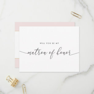 Pink and Gold Heart Will You Be My Matron of Honor Invitation Postcard