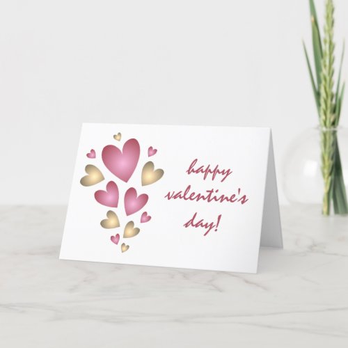 Pink and Gold Hearts Happy Valentines Day Holiday Card