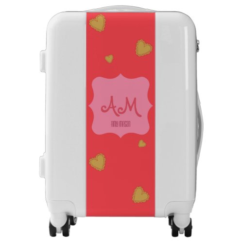 Pink and gold hearts monogram luggage trolley