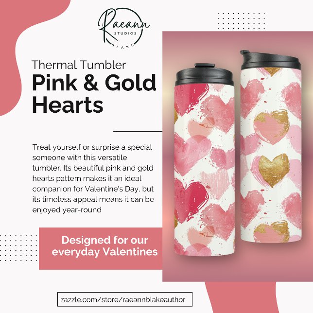 Pink and Gold Hearts Thermal Tumbler (Creator Uploaded)