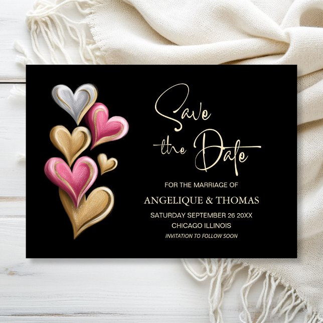 Pink and Gold Hearts Wedding Save the Date (Creator Uploaded)