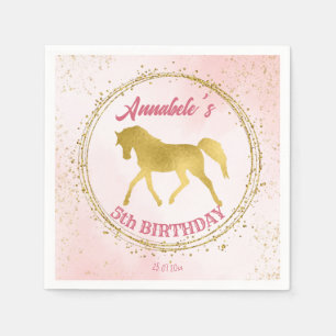 Pink and gold horse equestrian birthday custom napkins