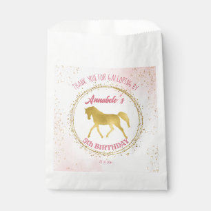 Pink and gold horse equestrian birthday thank you favor bag